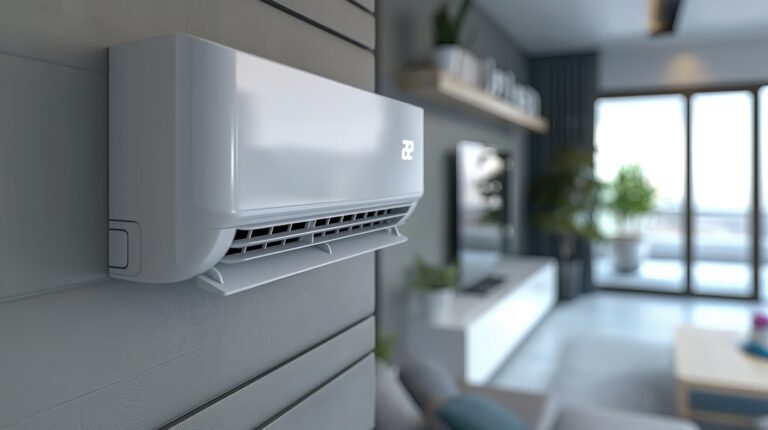 Closeup air conditioner on the wall of a modern apartment